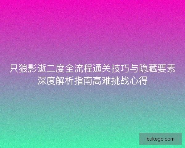 只狼影逝二度全流程通关技巧与隐藏要素深度解析指南高难挑战心得